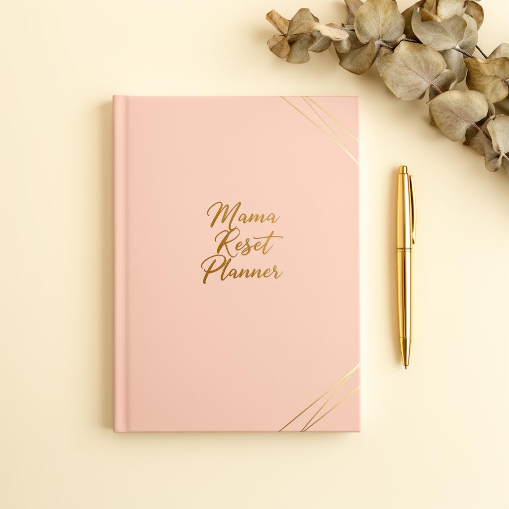 Mama Reset Planner - Blush pink digital planner with gold foil accents for faith-led mamas